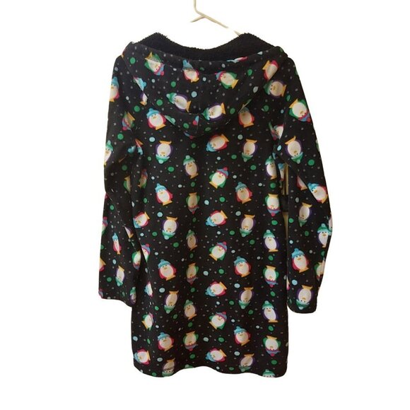SO Intimates Soft Fuzzy Hoodie Black with Multicolor Penguins - Picture 3 of 6